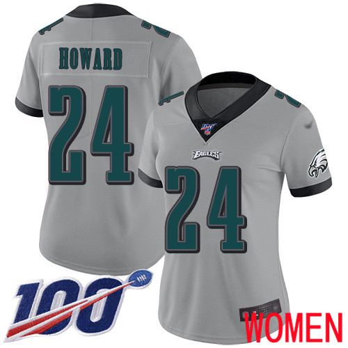 Women Philadelphia Eagles #24 Jordan Howard Limited Silver Inverted Legend NFL Jersey 100th Season Football->women nfl jersey->Women Jersey